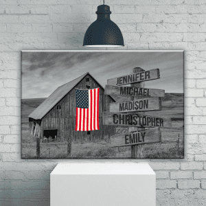 American Barn Multi-Names, Family Gifts, Black And White Design, Wall Decor, Custom Names Poster, Canvas, Metal Sign - Woastuff