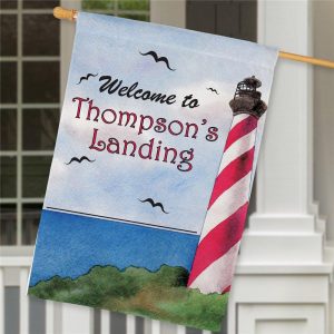 Custom Flag, Garden Flag, Lighthouse Decor, Family Sign, Coastline and Seagulls, Thick Canvas - Woastuff