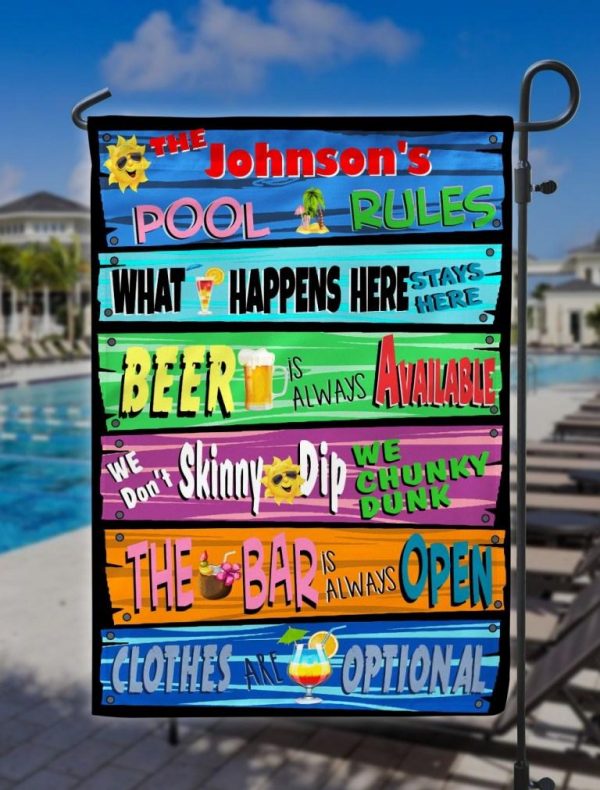 Custom Flag, Pool Rules Garden Flag, Funny Quote, Chunky Dunk, What Happens Here Stay Here, Black Background, Canvas - Woastuff