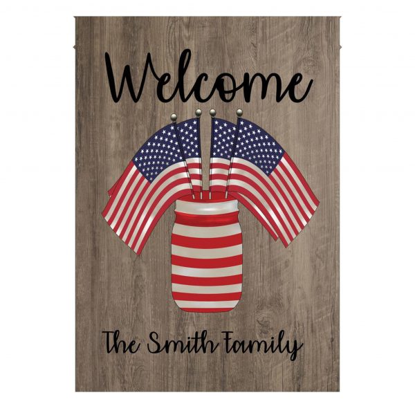 4th Of July, Family Flag, USA Flag, Custom Name, Welcome Flag, Canvas - Woastuff