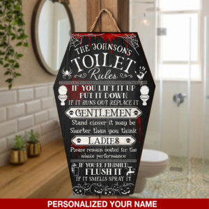 Toilet Decor Please Remain Seated For The Whole Performance, Coffin Shape Wooden Sign, Personalized Your Name, Toilet Decor, Bathroom Decoration, Halloween Gifts, Halloween Wall Art