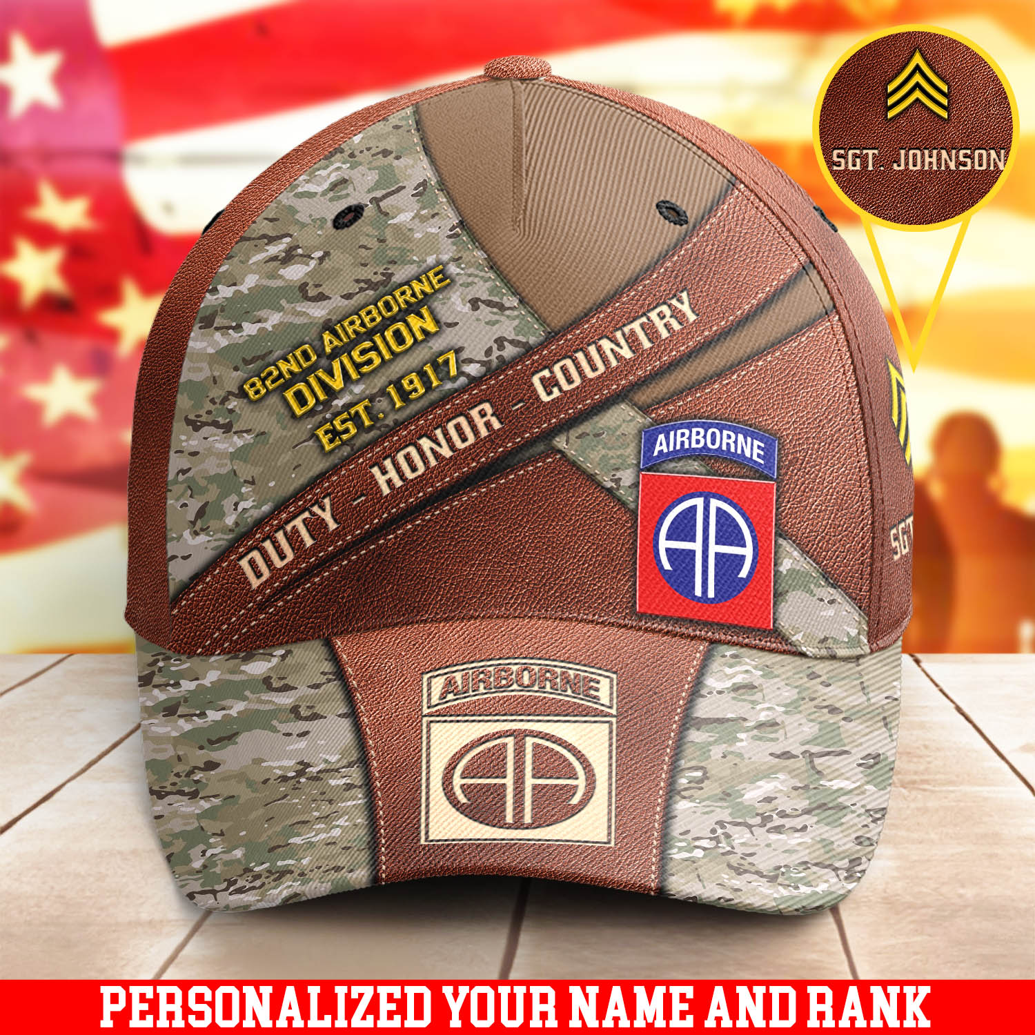 82nd Airborne Cap New Version Personalized Your Name And Rank, Camouflage Cap For US Military, US Military Gifts ETHY-57782
