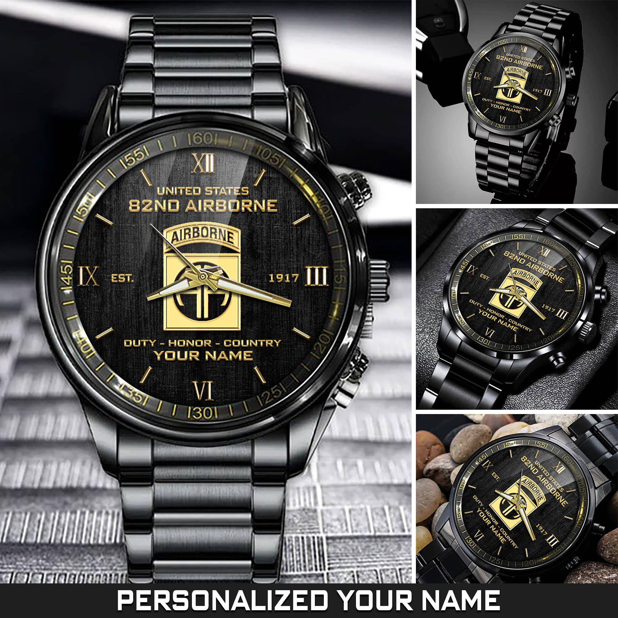 Personalized 82nd Airborne Military Black Fashion Watch With Your Name, Military Watch , US Military Gifts ETHY-57645