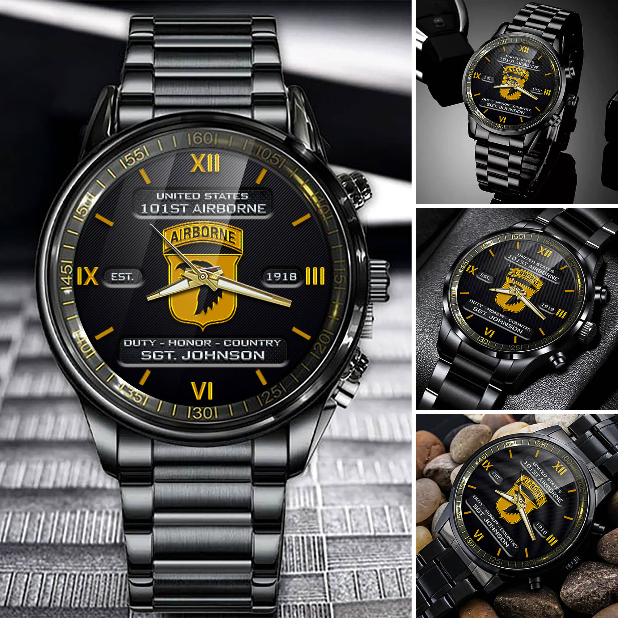 Personalized 101st Airborne Division Military Black Fashion Watch With Your Name, Military Watch For Him, US Military Gifts ETHY-57681