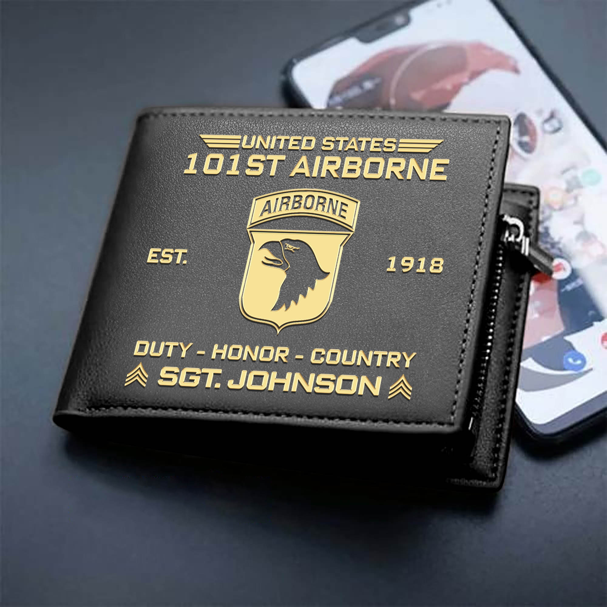 Personalized 101st Airborne Division Military Men Wallet With Your Name And Rank, US Military Men Wallet For Soldier, Gifts For US Military, Gift For Him ETHY-57677