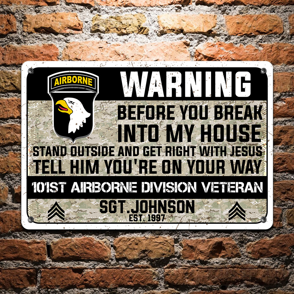 Personalized 101st Airborne Division Military Veteran Metal Sign With Your Name, Year And Rank, Mililtary Metal Sign, Gift For US Military Soldiers, Home Decorations ETHY-57615