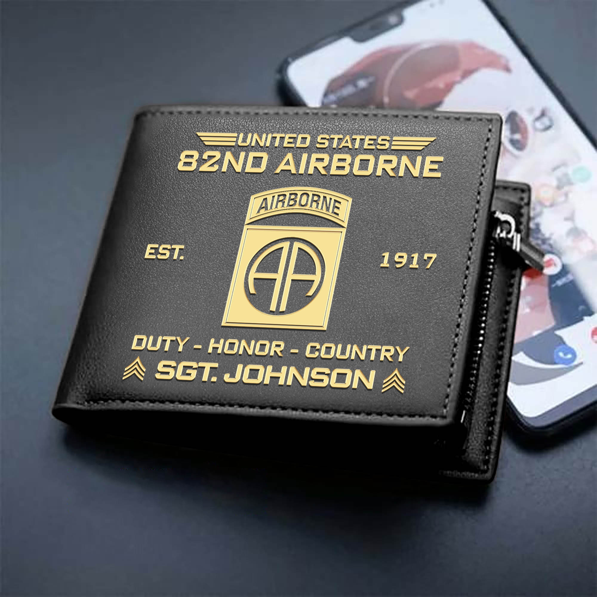 Personalized 82nd Airborne Military Men Wallet With Your Name And Rank, US Military Men Wallet For Soldier, Gifts For US Military, Gift For Him ETHY-57677