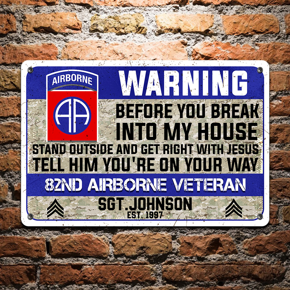 Personalized 82nd Airborne Military Veteran Metal Sign With Your Name, Year And Rank, Mililtary Metal Sign, Gift For US Military Soldiers, Home Decorations ETHY-57615