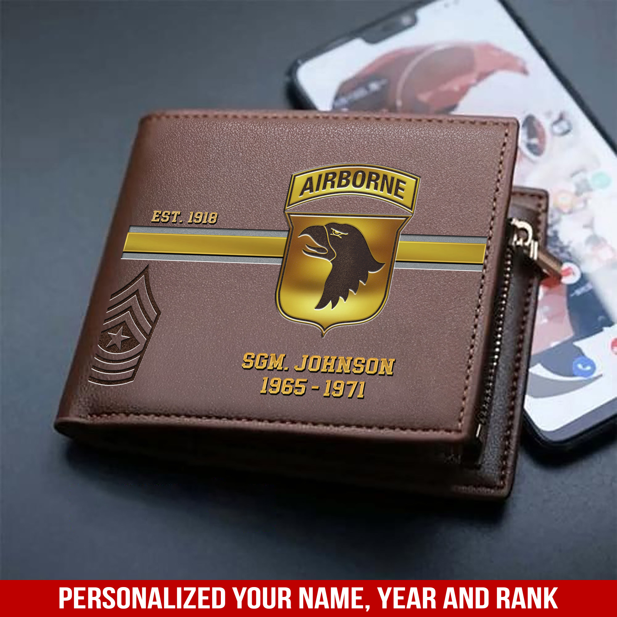 Personalize82nd Airborne Military Men Wallet With Your Name, Year And Rank, Military Men Wallet For Soldiers, US Military Gifts ETHY-57437
