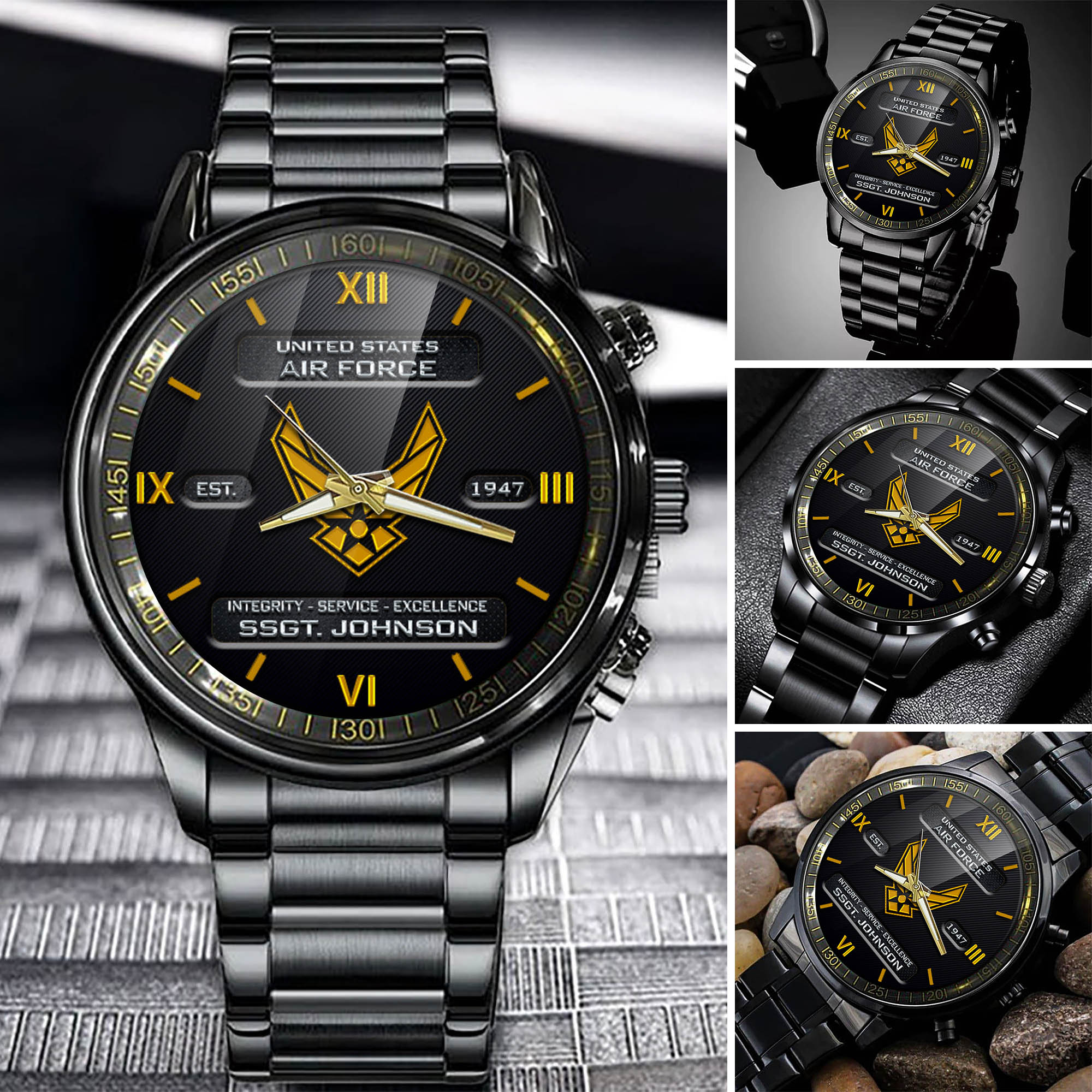 Personalized U.S. Air Force Military Black Fashion Watch With Your Name, Military Watch For Him, US Military Gifts ETHY-57681