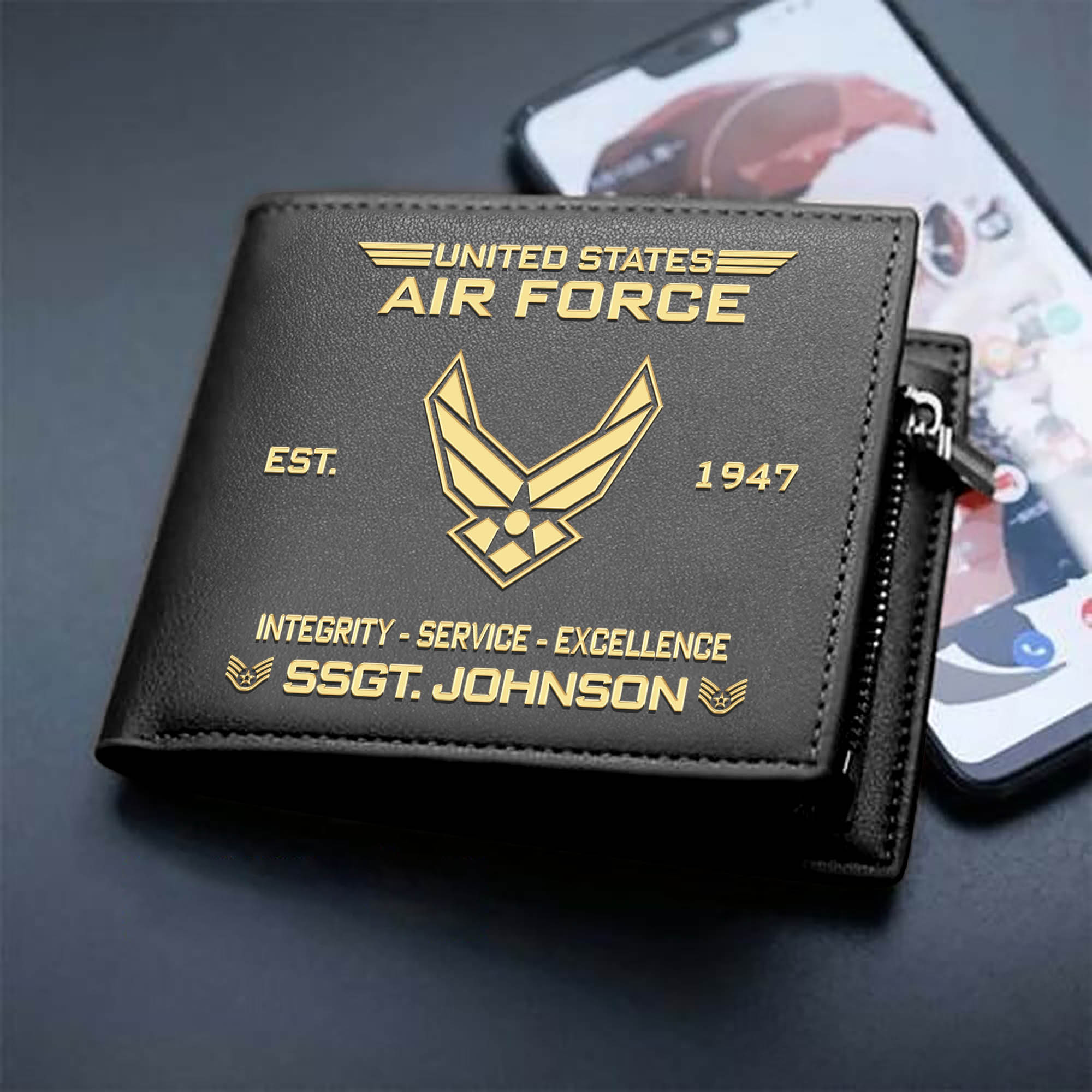 Personalized U.S. Air Force Military Men Wallet With Your Name And Rank, US Military Men Wallet For Soldier, Gifts For US Military, Gift For Him ETHY-57677