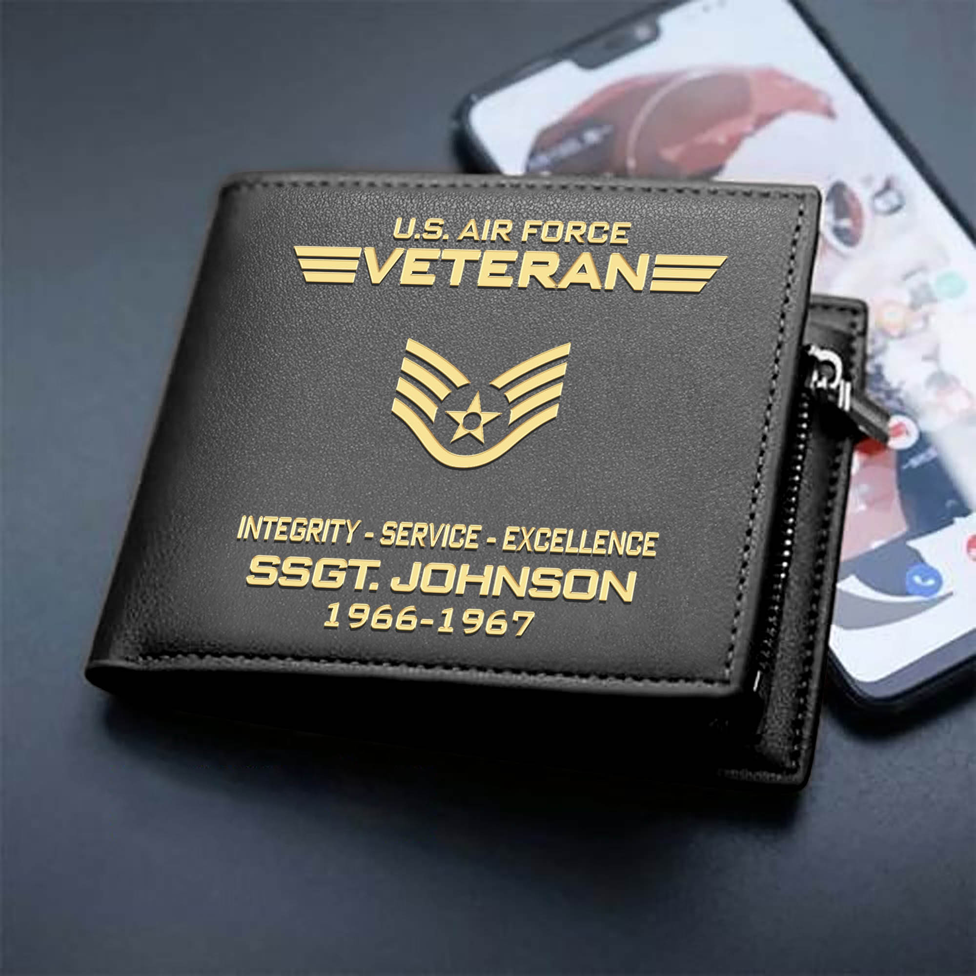 Personalized U.S  Air Force Military Men Wallet With Your Name, Year And Rank, US Military Men Wallet For Soldier, US Military Gifts ETHY-57679
