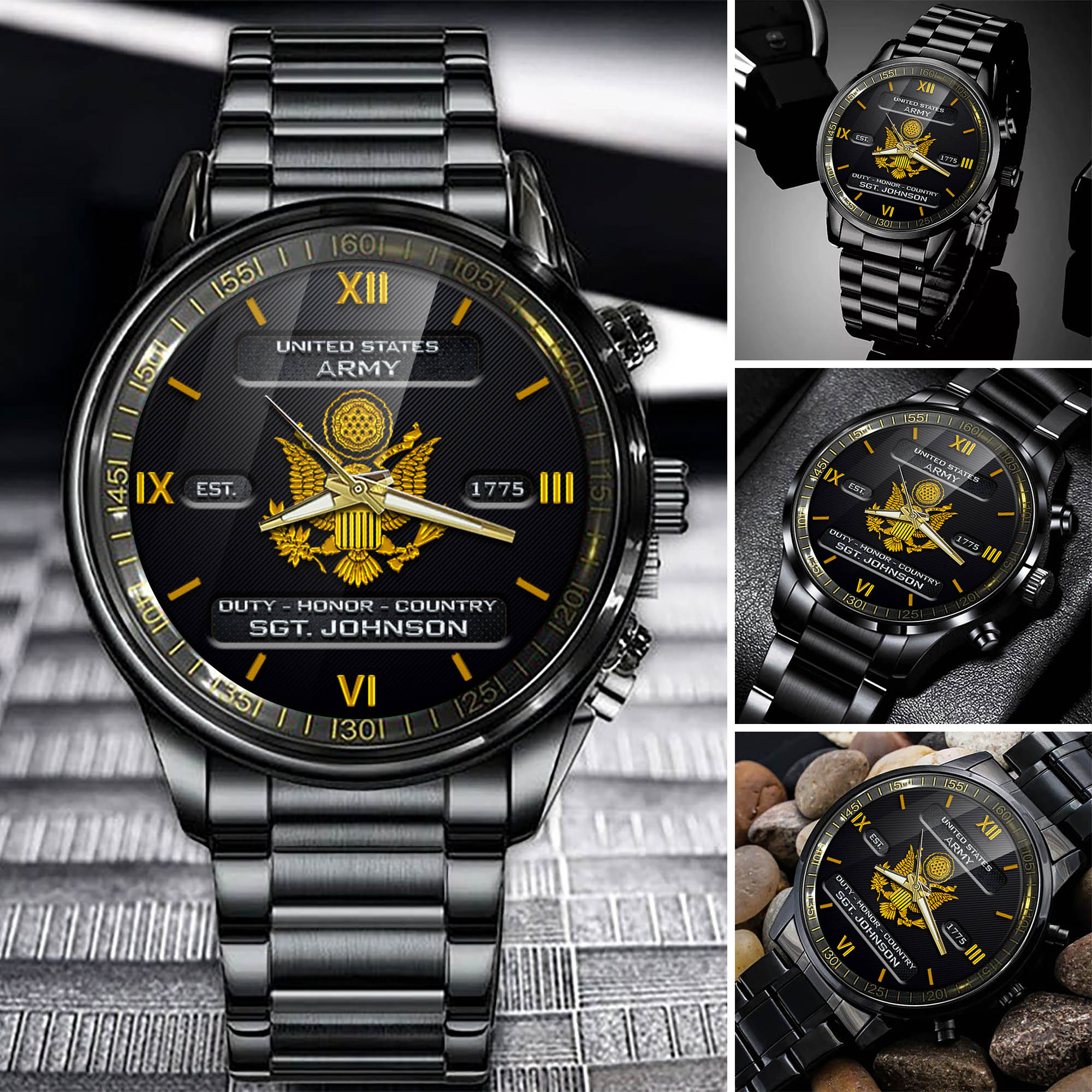 Personalized U.S. Army Military Black Fashion Watch With Your Name, Military Watch For Him, US Military Gifts ETHY-57681