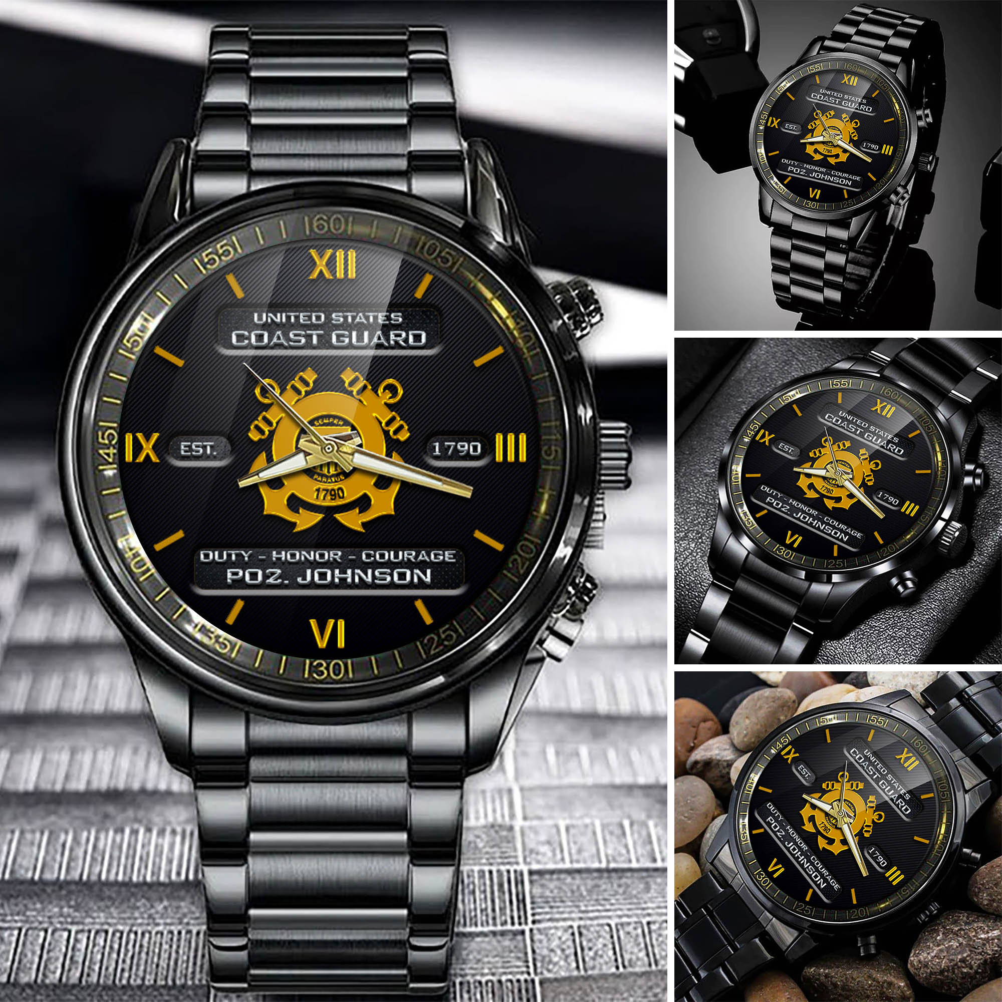 Personalized U.S. Coast Guard Military Black Fashion Watch With Your Name, Military Watch For Him, US Military Gifts ETHY-57681