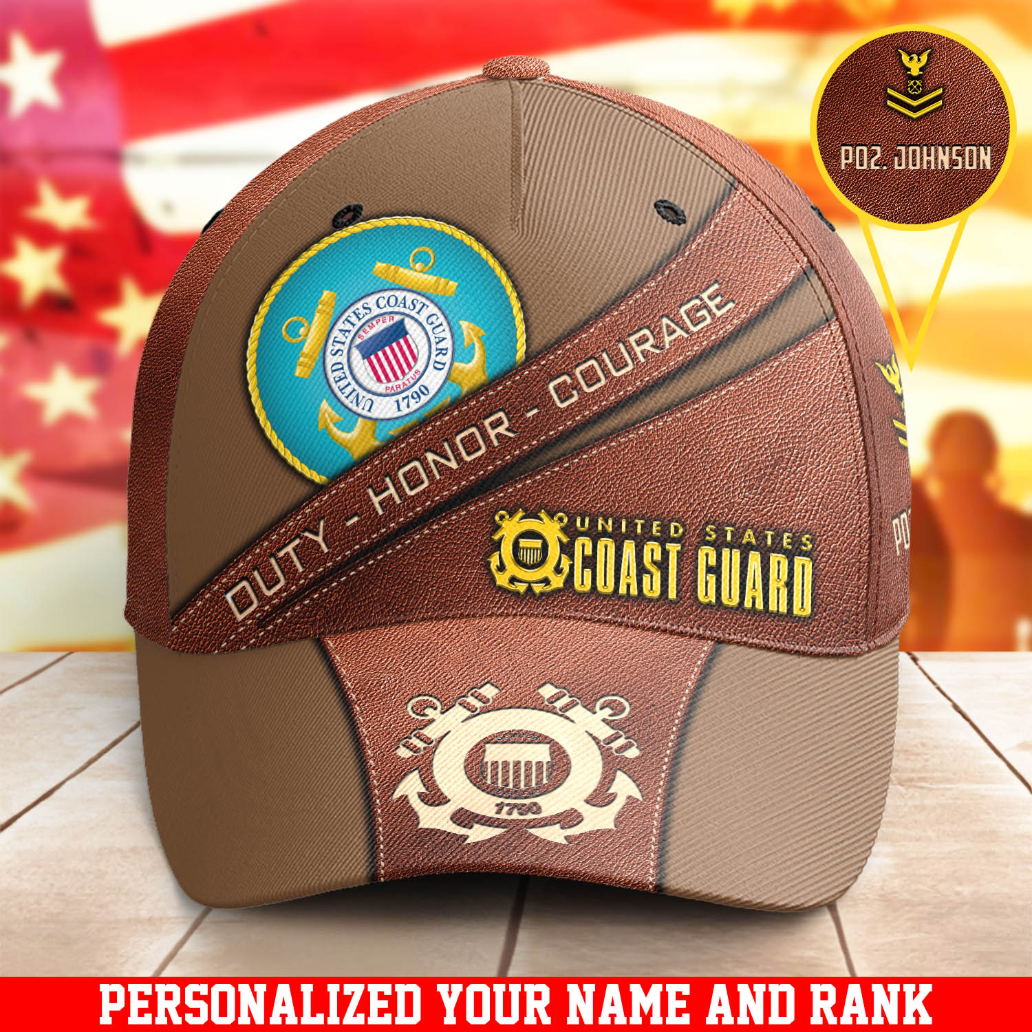Personalized U.S. Coast Guard Military Cap New Version With Your Name And Rank, Cap For Military Soldiers, US Military Gifts ETHY-57692
