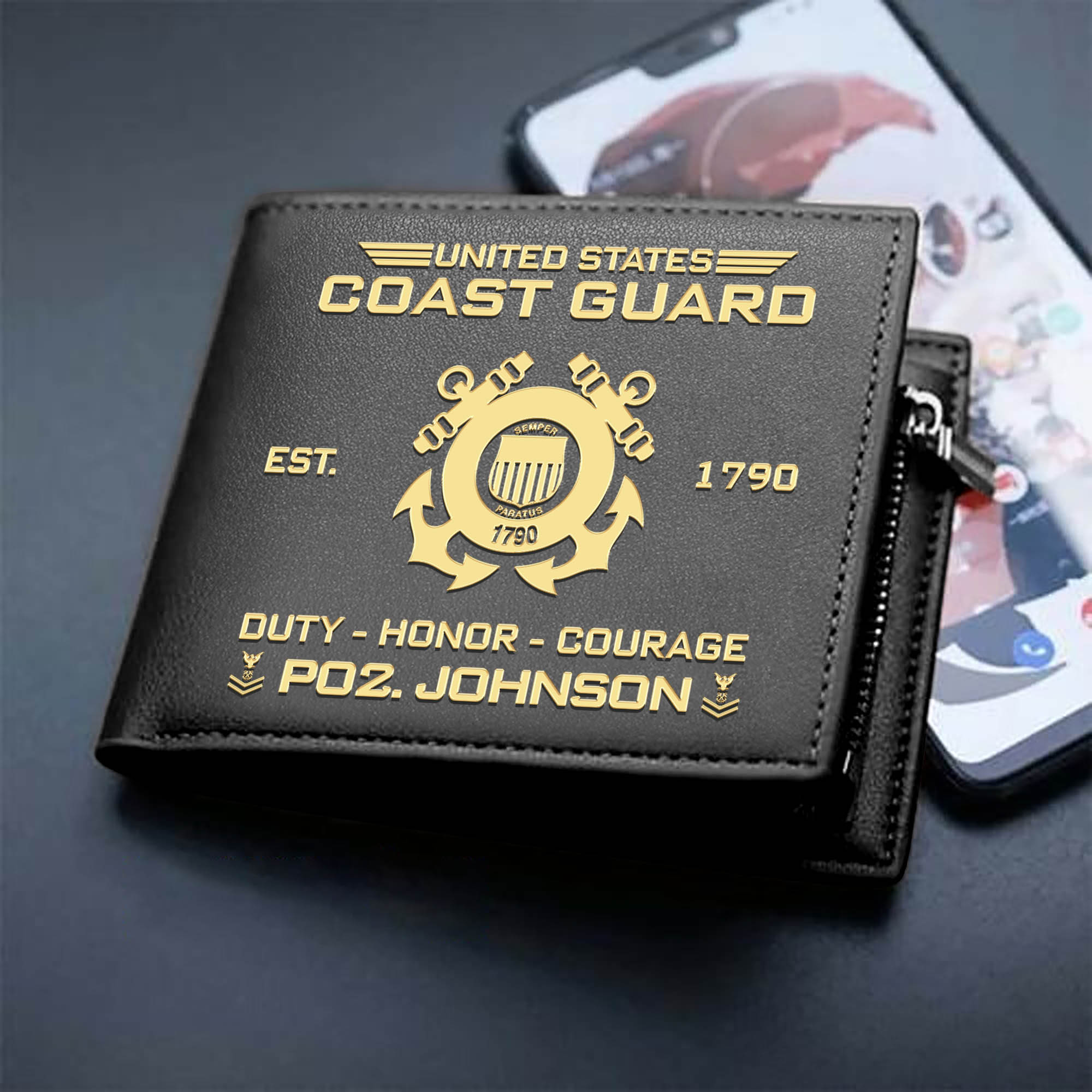 Personalized U.S. Coast Guard Military Men Wallet With Your Name And Rank, US Military Men Wallet For Soldier, Gifts For US Military, Gift For Him ETHY-57677