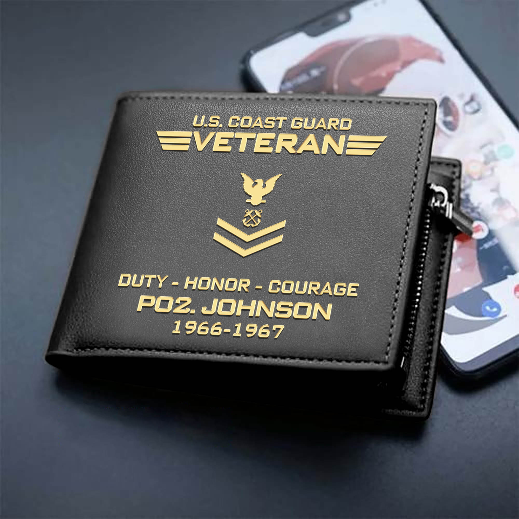 Personalized U.S  Coast Guard Military Men Wallet With Your Name, Year And Rank, US Military Men Wallet For Soldier, US Military Gifts ETHY-57679