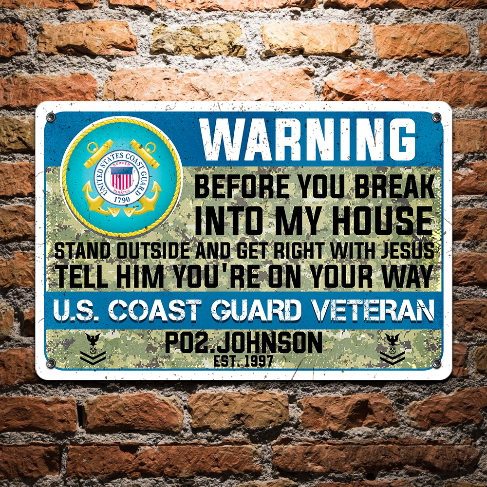 Personalized U.S. Coast Guard Military Veteran Metal Sign With Your Name, Year And Rank, Mililtary Metal Sign, Gift For US Military Soldiers, Home Decorations ETHY-57615