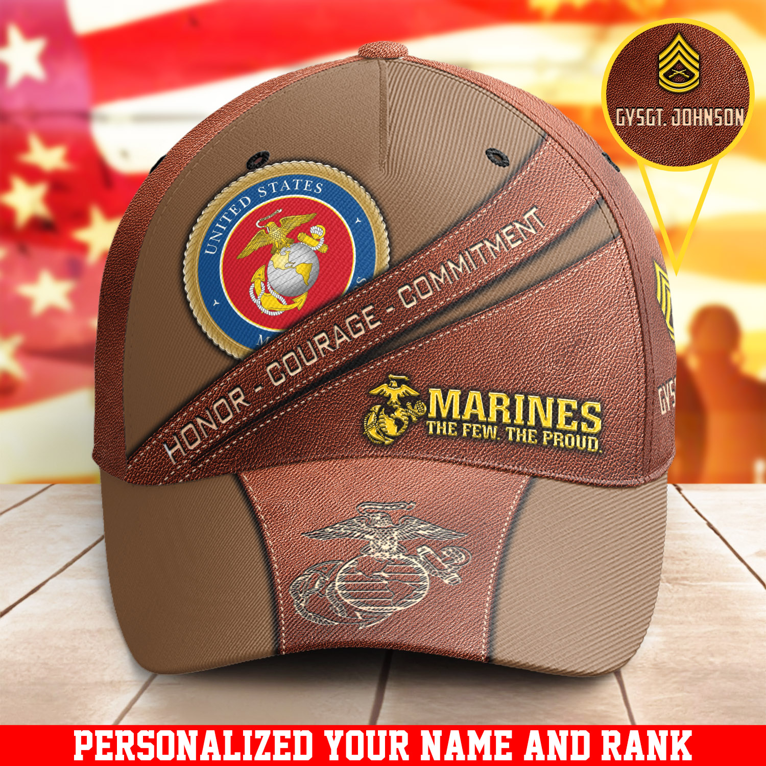 Personalized U.S. Marine Corps Military Cap New Version With Your Name And Rank, Cap For Military Soldiers, US Military Gifts ETHY-57692