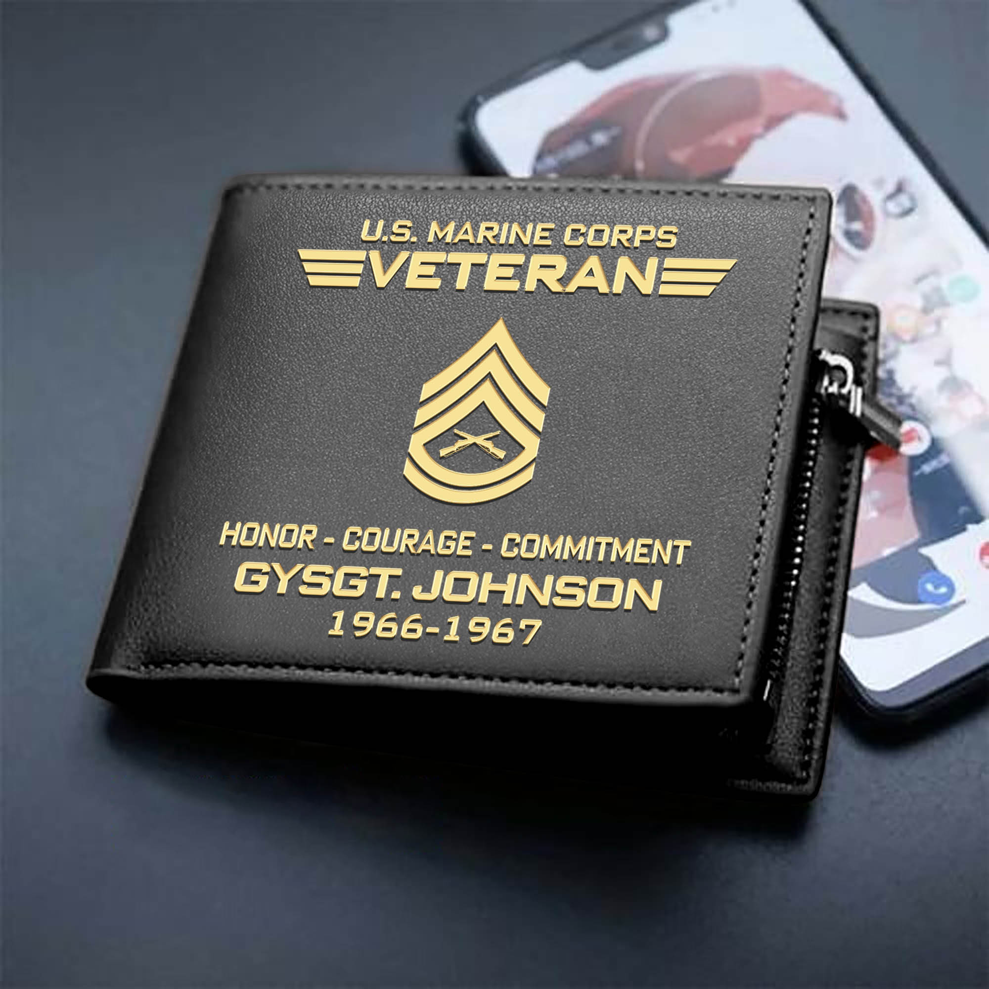 Personalized U.S  Marine Corps Military Men Wallet With Your Name, Year And Rank, US Military Men Wallet For Soldier, US Military Gifts ETHY-57679