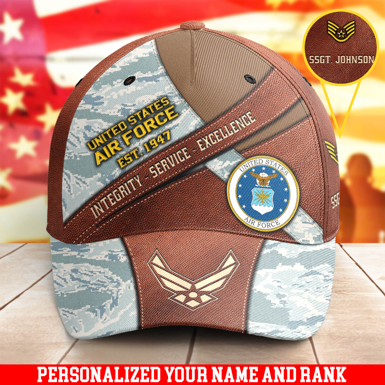 U.S. Air Force Cap New Version Personalized Your Name And Rank, Camouflage Cap For US Military, US Military Gifts ETHY-57782