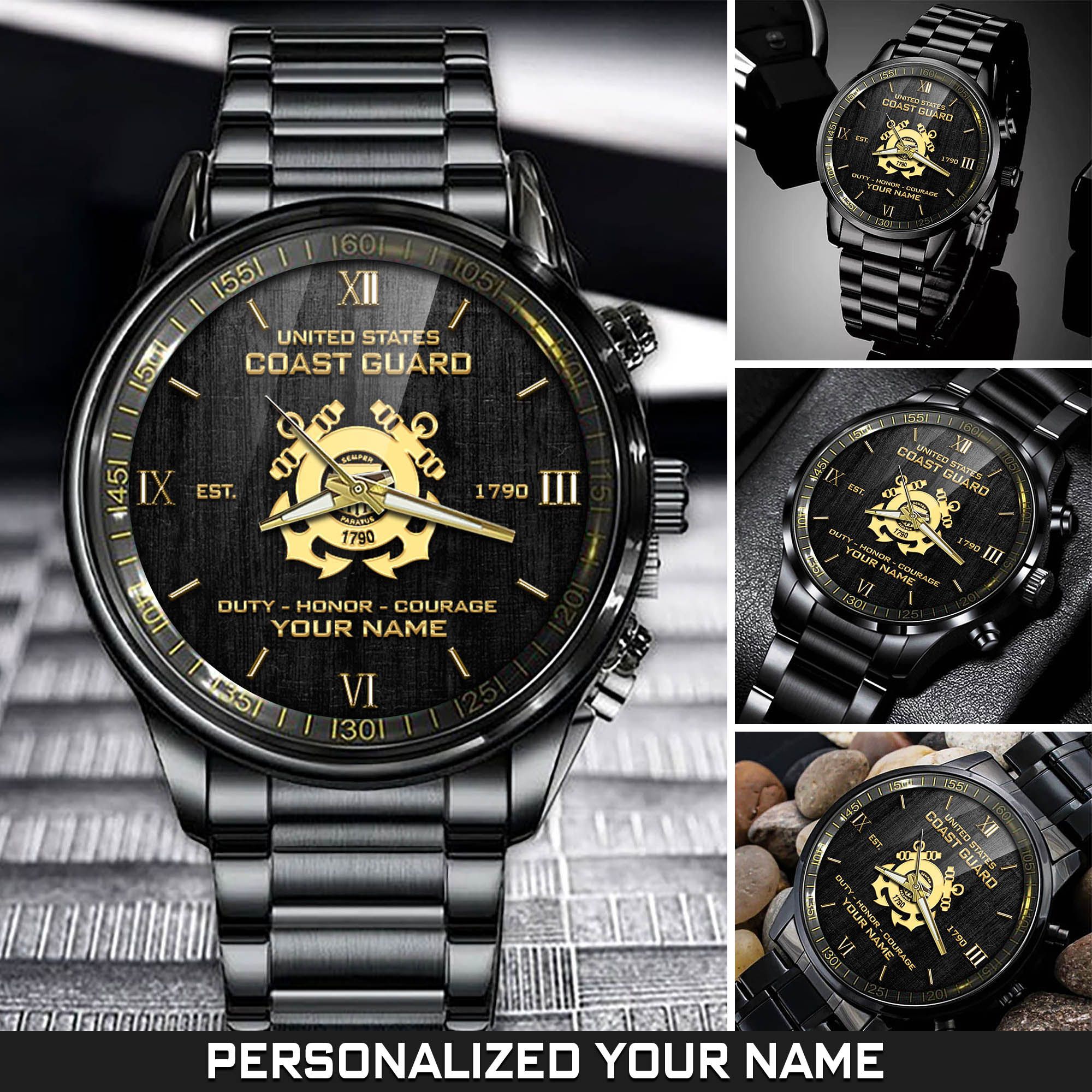 Personalized U.S. Coast Guard Military Black Fashion Watch With Your Name, Military Watch , US Military Gifts ETHY-57645