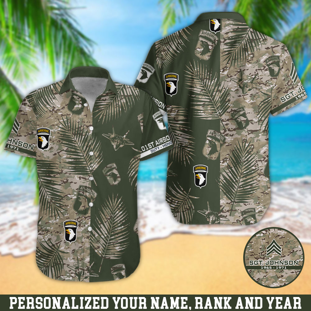 101st Airborne Division Hawaii Shirt Personalized Your Name, Rank And Year, Camouflage Shirts For US Military Soldiers, Summer Gifts, Gifts For Him ETHY-57872