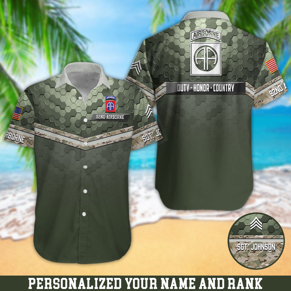 82nd Airborne Camouflage Hawaii Shirt Personalized Your Name And Rank, US Military Shirts, Gifts For Military ETHY-57876