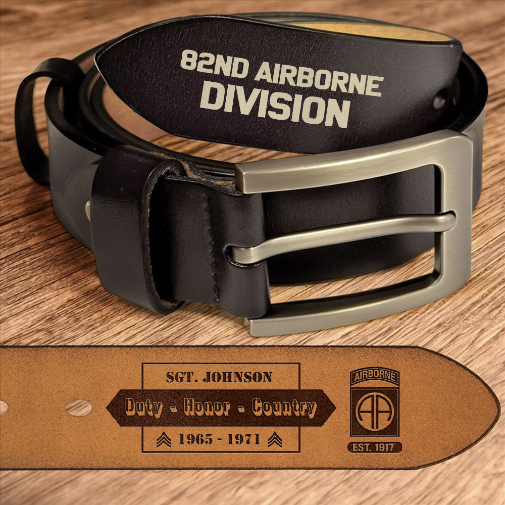 82nd Airborne Engraved Leather Belt Personalized Your Name, Rank And Year, Leather Belt For US Military, US Military Gifts ETHY-57846