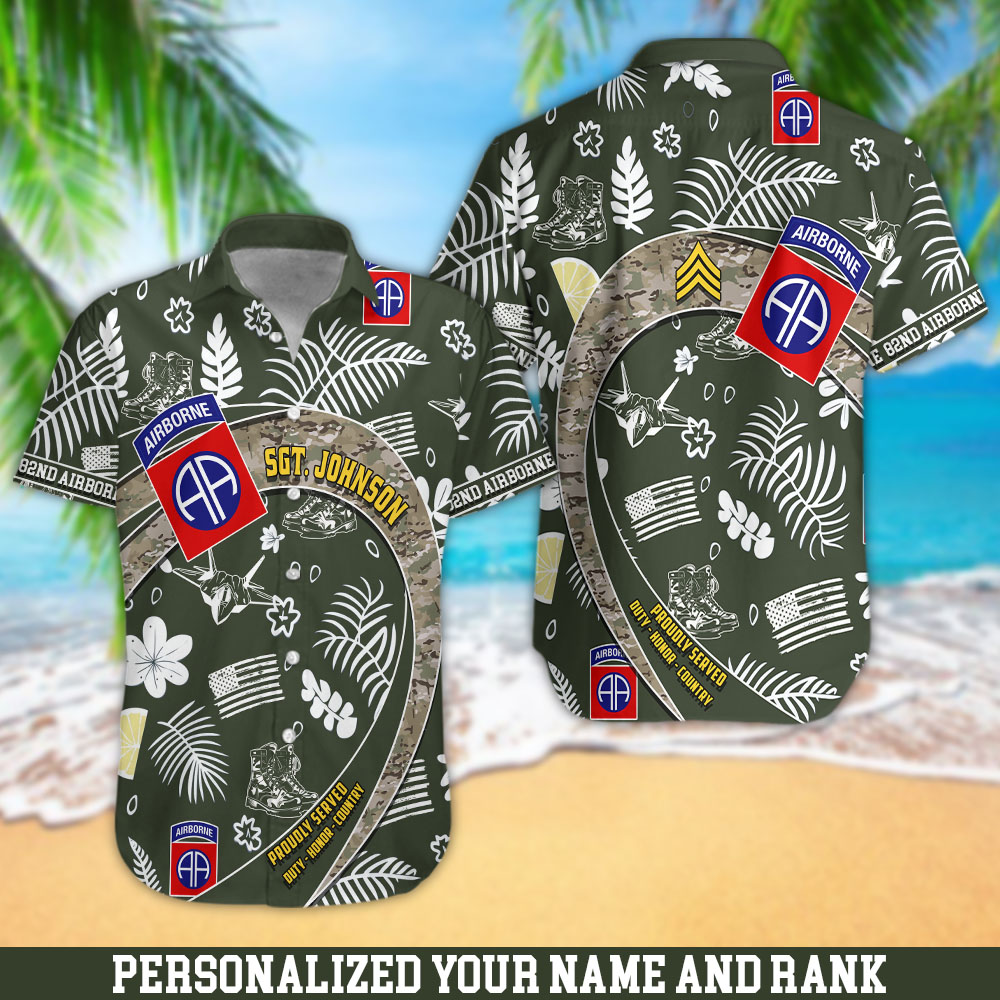 82nd Airborne Hawaii Shirt Personalized Your Name And Rank, Tropical Shirts For US Military Soldiers, Summer Gifts ETHY-57854