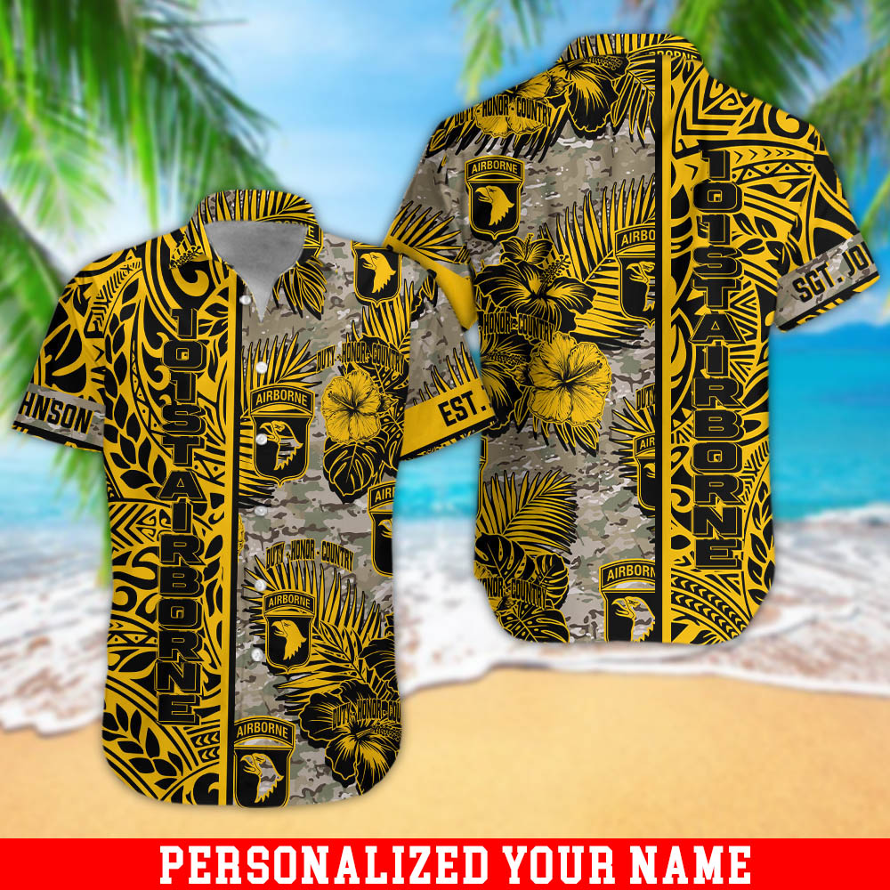 Personalized 101st Airborne Division Military Hawaii Shirt With Your Name, US Mililtary Shirt For Soldiers, Summer Gifts ETHY-57797