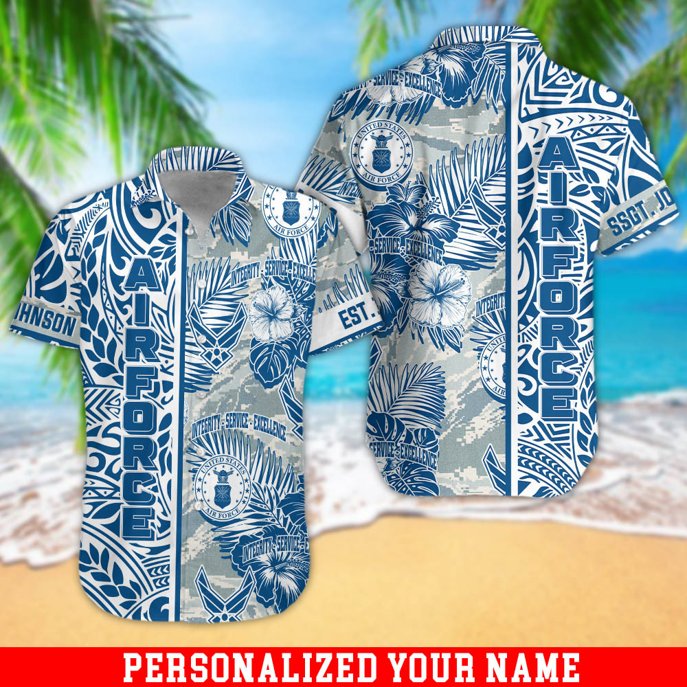 Personalized U.S. Air Force Military Hawaii Shirt With Your Name, US Mililtary Shirt For Soldiers, Summer Gifts ETHY-57797