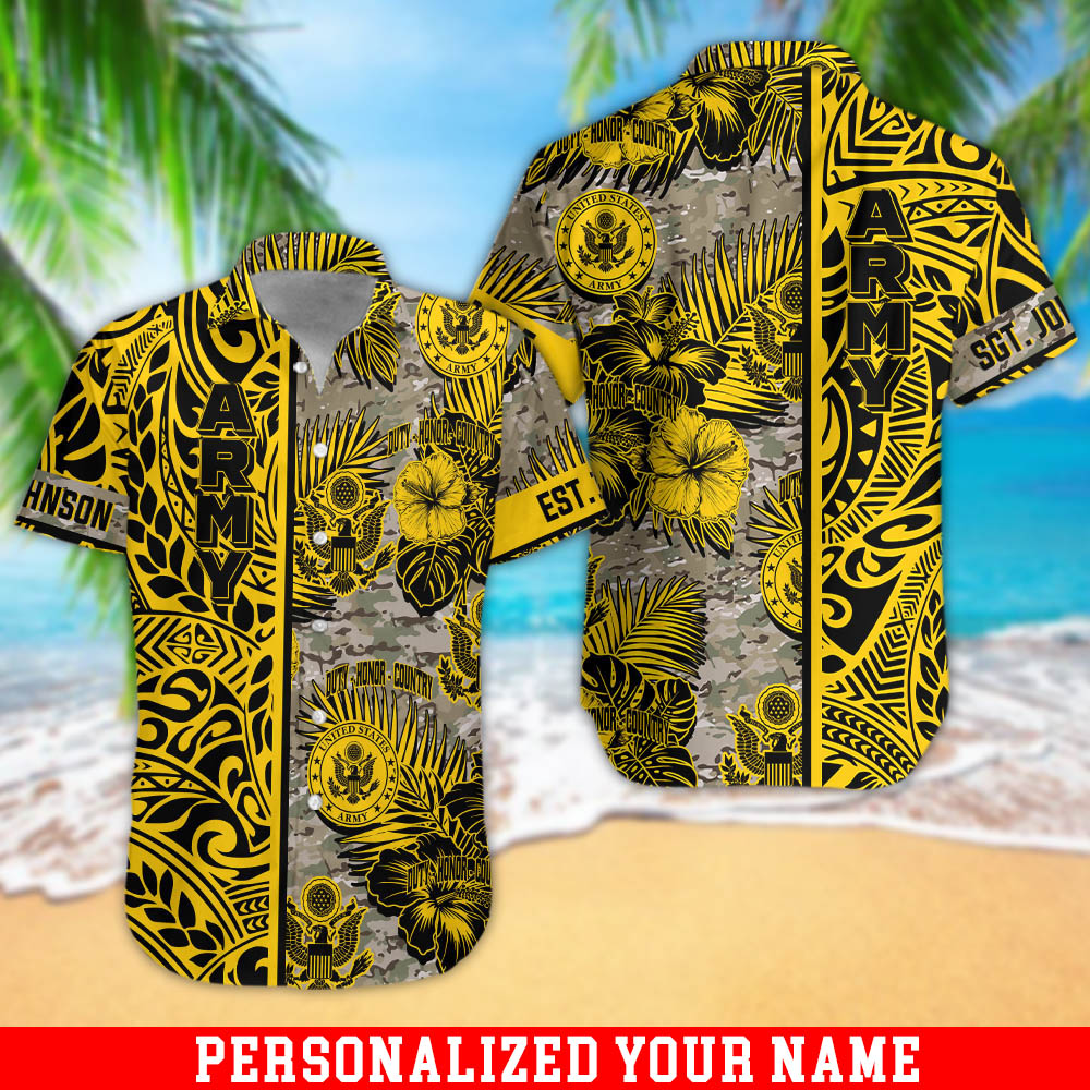 Personalized US Army Military Hawaii Shirt With Your Name, US Mililtary Shirt For Soldiers, Summer Gifts ETHY-57797