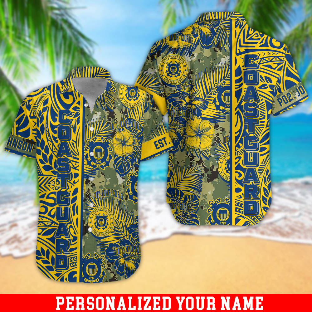 Personalized U.S. Coast Guard Military Hawaii Shirt With Your Name, US Mililtary Shirt For Soldiers, Summer Gifts ETHY-57797