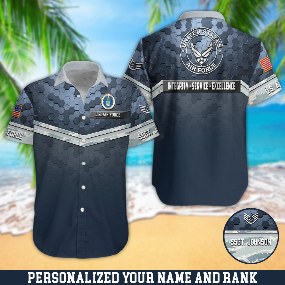 U.S. Air Force Camouflage Hawaii Shirt Personalized Your Name And Rank, US Military Shirts, Gifts For Military ETHY-57876
