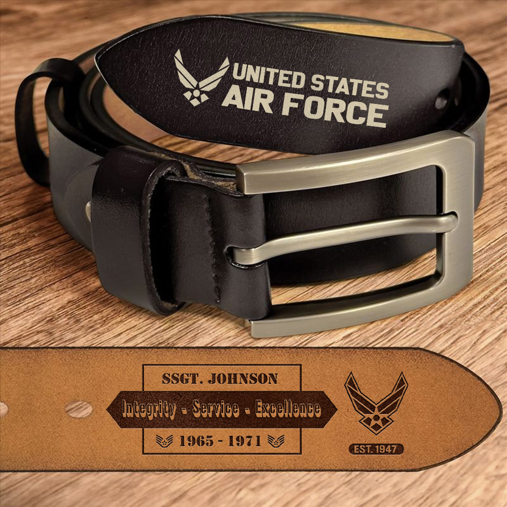 U.S. Air Force Engraved Leather Belt Personalized Your Name, Rank And Year, Leather Belt For US Military, US Military Gifts ETHY-57846