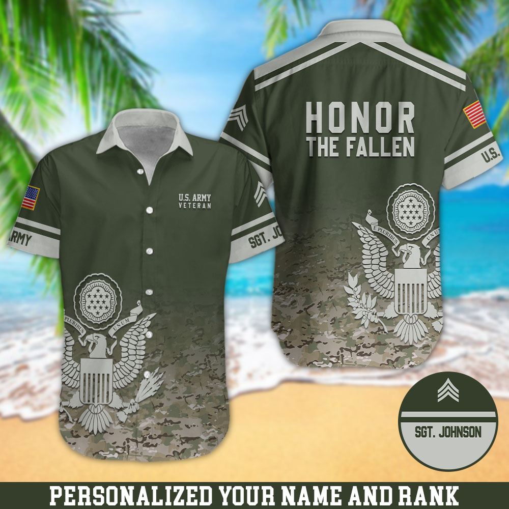 U.S. Army Camouflage Hawaii Shirt Personalized Your Name And Rank, Honor The Fallen Hawaii Shirts,Gifts For US Military Soldiers ETHY-57873