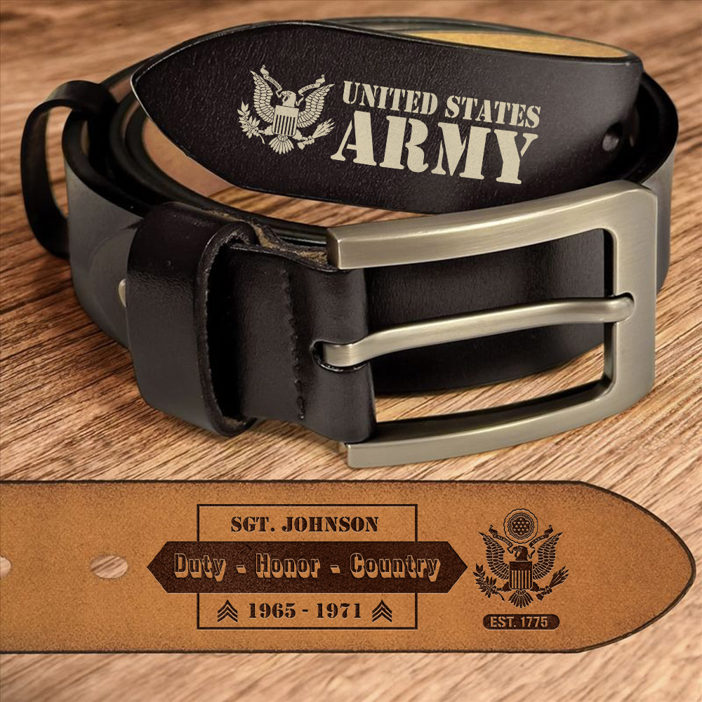 U.S. Army Engraved Leather Belt Personalized Your Name, Rank And Year, Leather Belt For US Military, US Military Gifts ETHY-57846
