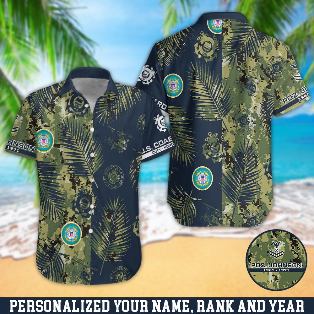 U.S. Coast Guard Hawaii Shirt Personalized Your Name, Rank And Year, Camouflage Shirts For US Military Soldiers, Summer Gifts, Gifts For Him ETHY-57872