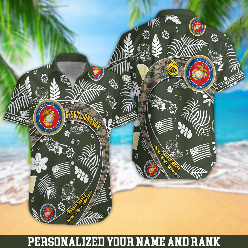 U.S. Marine Corps Hawaii Shirt Personalized Your Name And Rank, Tropical Shirts For US Military Soldiers, Summer Gifts ETHY-57854
