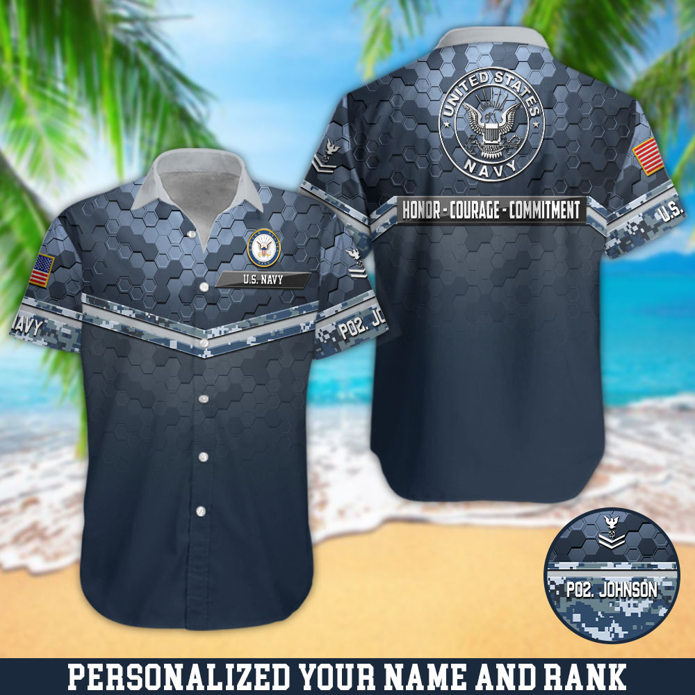 U.S. Navy Camouflage Hawaii Shirt Personalized Your Name And Rank, US Military Shirts, Gifts For Military ETHY-57876