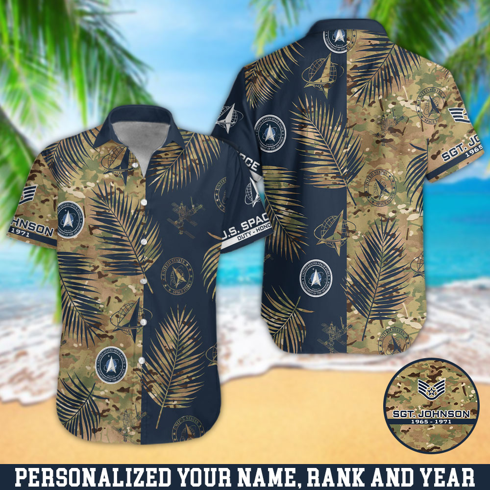 U.S. Space Force Hawaii Shirt Personalized Your Name, Rank And Year, Camouflage Shirts For US Military Soldiers, Summer Gifts, Gifts For Him ETHY-57872
