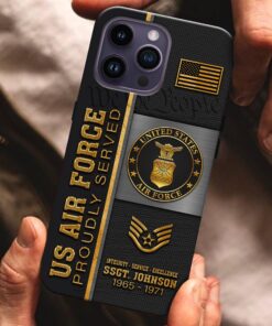 U.S. Air Force Personalized Proudly Served Phone Case IPHONE16, IPHONE15, IPHONE13, IPHONE14 , Custom Name,Rank And Year, Military Veteran Gifts ETRG-54206