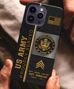 U.S. Army Personalized Proudly Served Phone Case IPHONE16, IPHONE15, IPHONE13, IPHONE14 , Custom Name,Rank And Year, Military Veteran Gifts ETRG-54206