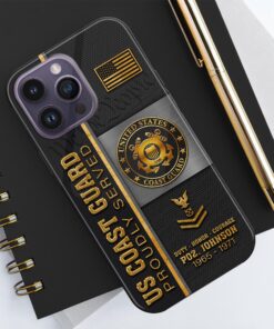 Alternative view of U.S. Coast Guard Personalized Proudly Served Phone Case IPHONE16, IPHONE15, IPHONE13, IPHONE14 , Custom Name,Rank And Year, Military Veteran Gifts ETRG-54206