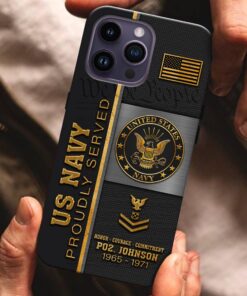 U.S. Navy Personalized Proudly Served Phone Case IPHONE16, IPHONE15, IPHONE13, IPHONE14 , Custom Name,Rank And Year, Military Veteran Gifts ETRG-54206
