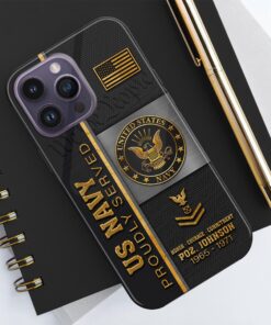 Alternative view of U.S. Navy Personalized Proudly Served Phone Case IPHONE16, IPHONE15, IPHONE13, IPHONE14 , Custom Name,Rank And Year, Military Veteran Gifts ETRG-54206