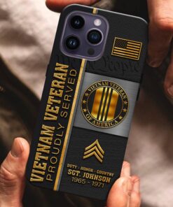 Vietnam Veteran Personalized Proudly Served Phone Case IPHONE16, IPHONE15, IPHONE13, IPHONE14 , Custom Name,Rank And Year, Military Veteran Gifts ETRG-54206